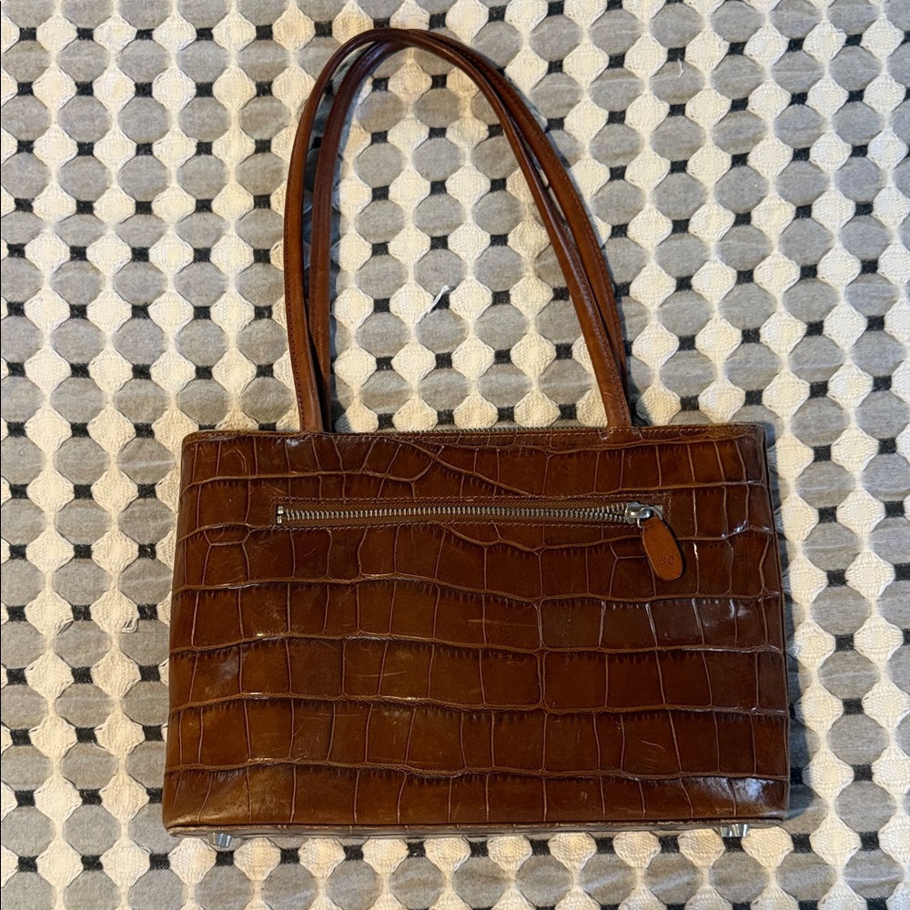 Monsac Brown Croc-Embossed Shoulder Tote